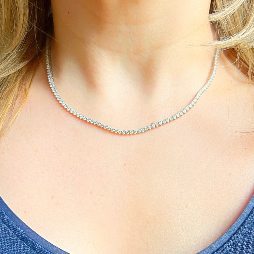 14K White Gold 5 Carat Diamond Illusion Tennis Necklace